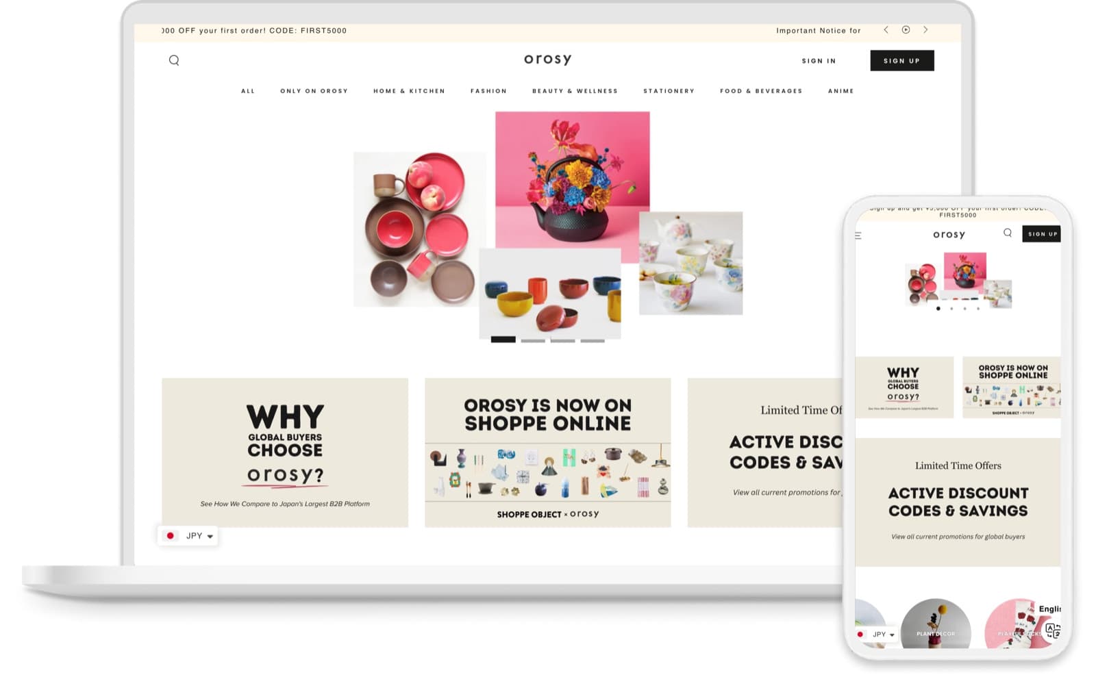 orosy's English cross-border wholesale site on laptop and mobile